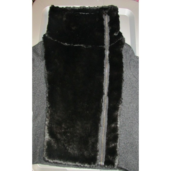 Ann Taylor LOFT Faux Fur Wool Blend Sweater Jacket Black Grey Size S - Picture 8 of 8